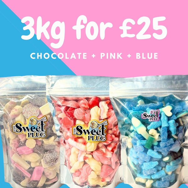 3kg for £25! 1kg Chocolate + 1kg Pink + 1kg Blue