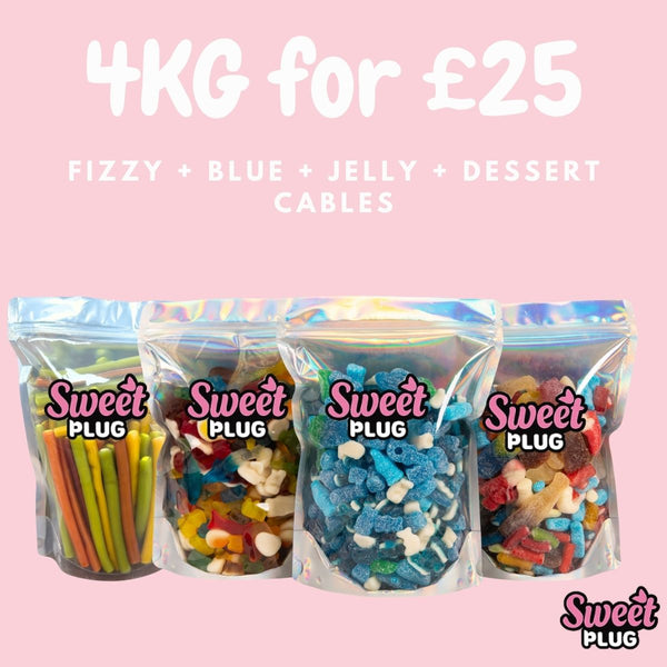4kg Sweet Bundle - 1kg Fizzy + 1kg Blue + 1kg Jelly + 1kg Dessert Cables