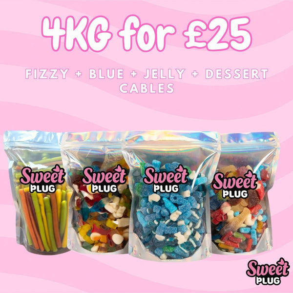 4kg Sweet Bundle - 1kg Fizzy + 1kg Blue + 1kg Jelly + 1kg Dessert Cables