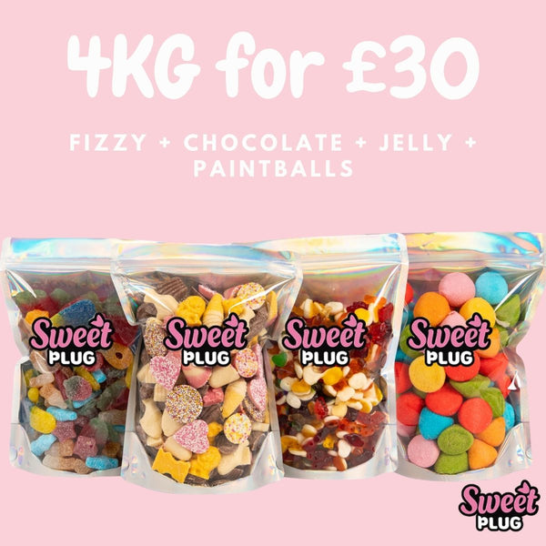 4kg Sweet Bundle - 1kg Fizzy + 1kg Chocolate + 1kg Jelly + 1kg Paintballs
