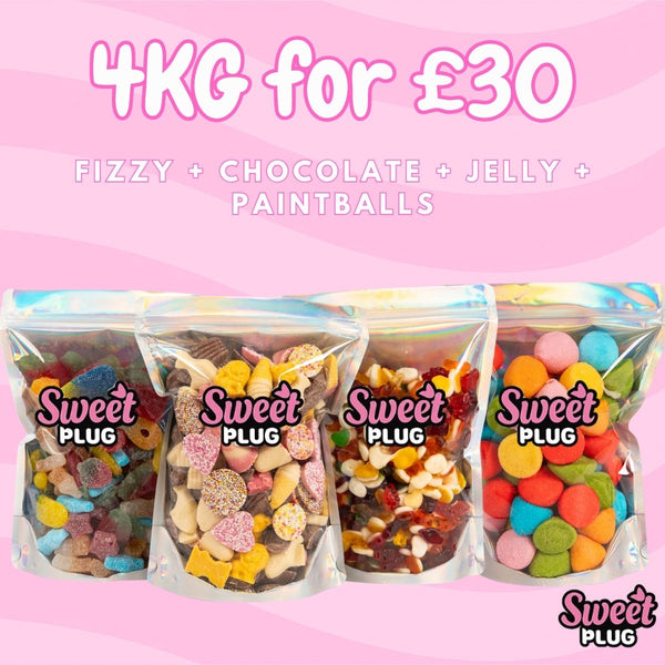 4kg Sweet Bundle - 1kg Fizzy + 1kg Chocolate + 1kg Jelly + 1kg Paintballs