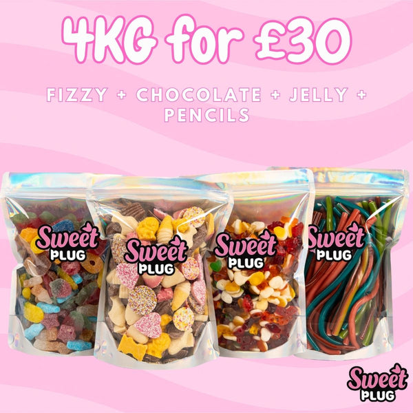 4kg Sweet Bundle - 1kg Fizzy + 1kg Chocolate + 1kg Jelly + 100 Pencils Sweet Candy