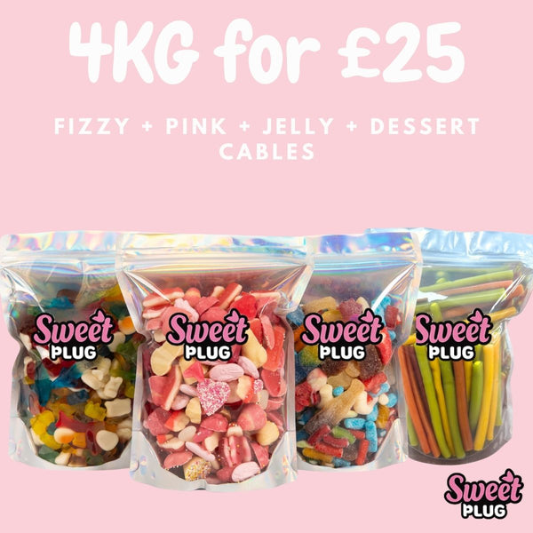 4kg Sweet Bundle - 1kg Fizzy + 1kg Pink + 1kg Jelly + 1kg Dessert Cables