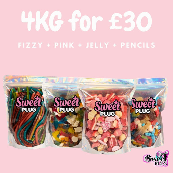 4kg Sweet Bundle - 1kg Fizzy + 1kg Pink + 1kg Jelly + 100 Pencils Sweet Candy