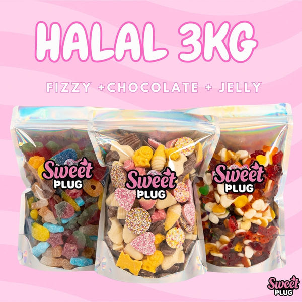 HALAL 3kg For £20!! 1kg Fizzy+ 1kg Non Fizzy + 1kg Chocolate Sweets Mix