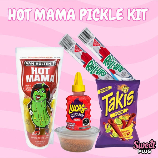 Hot Mama Van Holten Pickle Kit - Lucas Chamoy, Tajin, Taki, Van Holten, Fruit Roll Up Food Instant